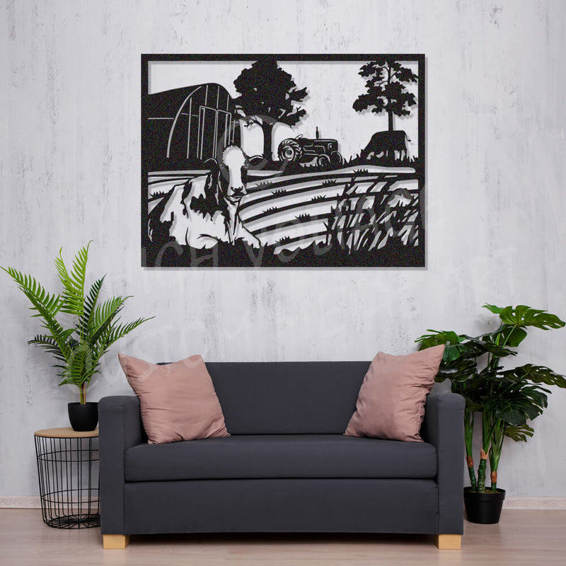 cow farming scene nz made steel wall art