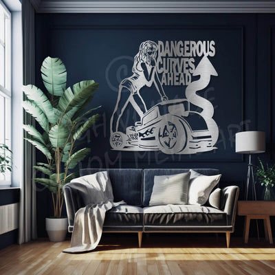 dangerous curves ahead steel wall art