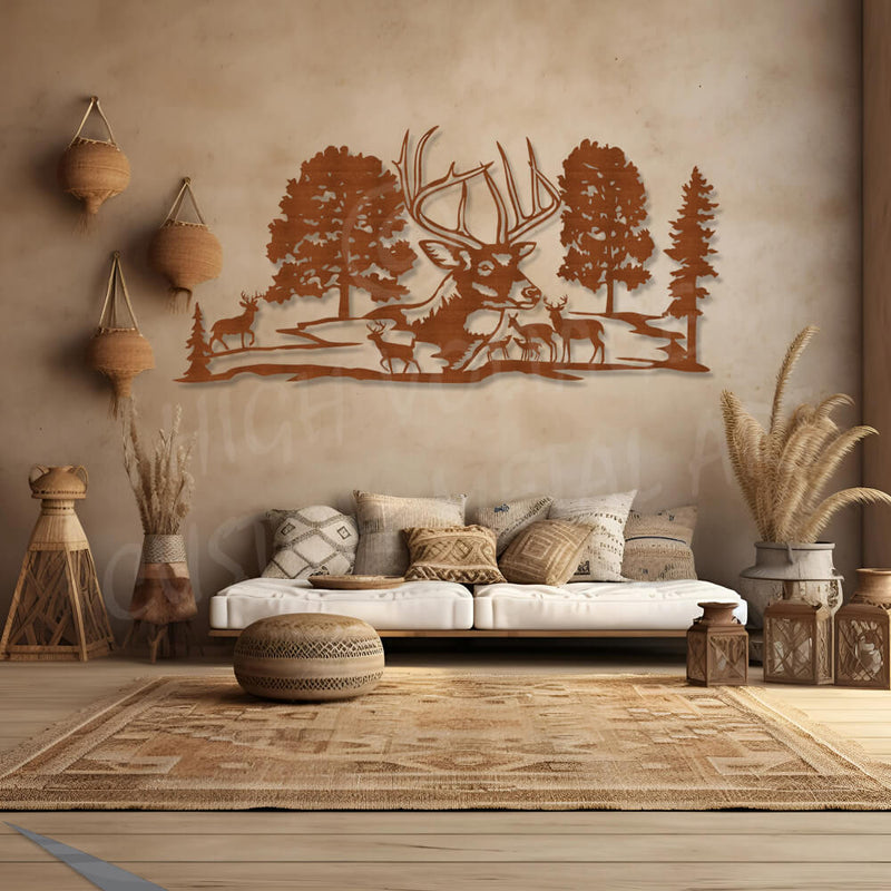 deer scene steel wall art