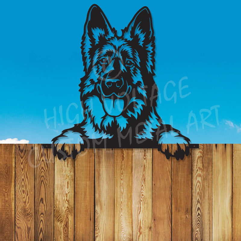 fence peeking german shepherd