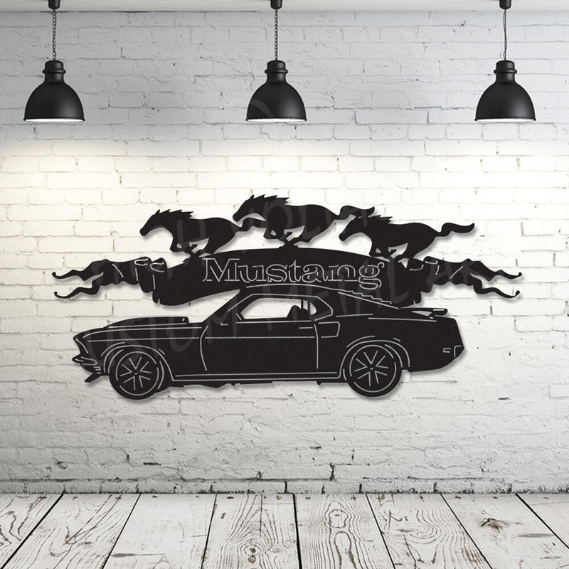 Mustang with horses steel wall art
