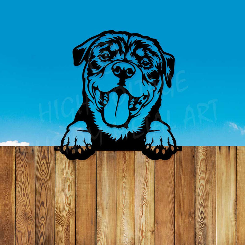 fence peeking rottweiler