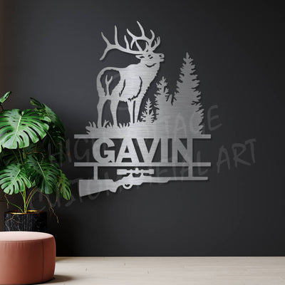 stag hunting steel wall art