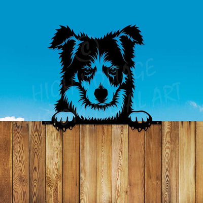 Border Collie Fence Peeking Steel Art